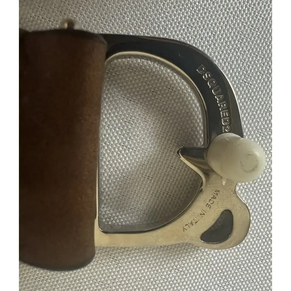 New Dsquared2 Brown Leather Silver Statement Plaque Belt Size 105cm/40” $395.00